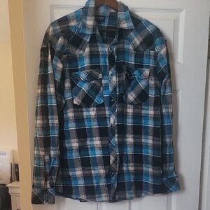 Gioberti Blue and Black Plaid Men's Shirt Snap On Button